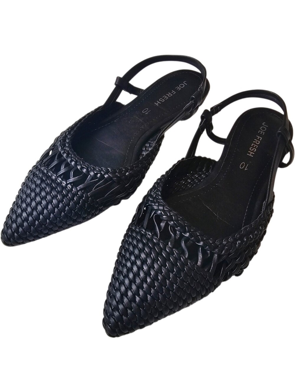🌼4/$30 Joe Fresh Black Faux Leather Woven Slingback Flat Sandals